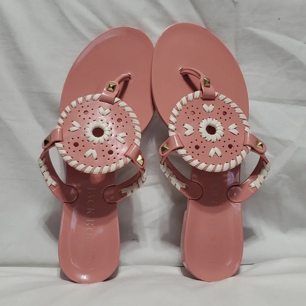 Jack Rogers pink white medallion sandals